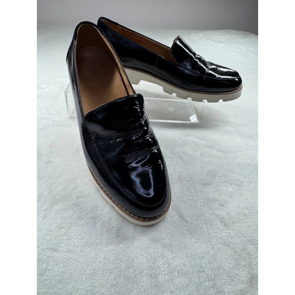 Vionic Kensley Loafers Shoes Women's 8.5 Black Patent Leather Slip-On Round Toe